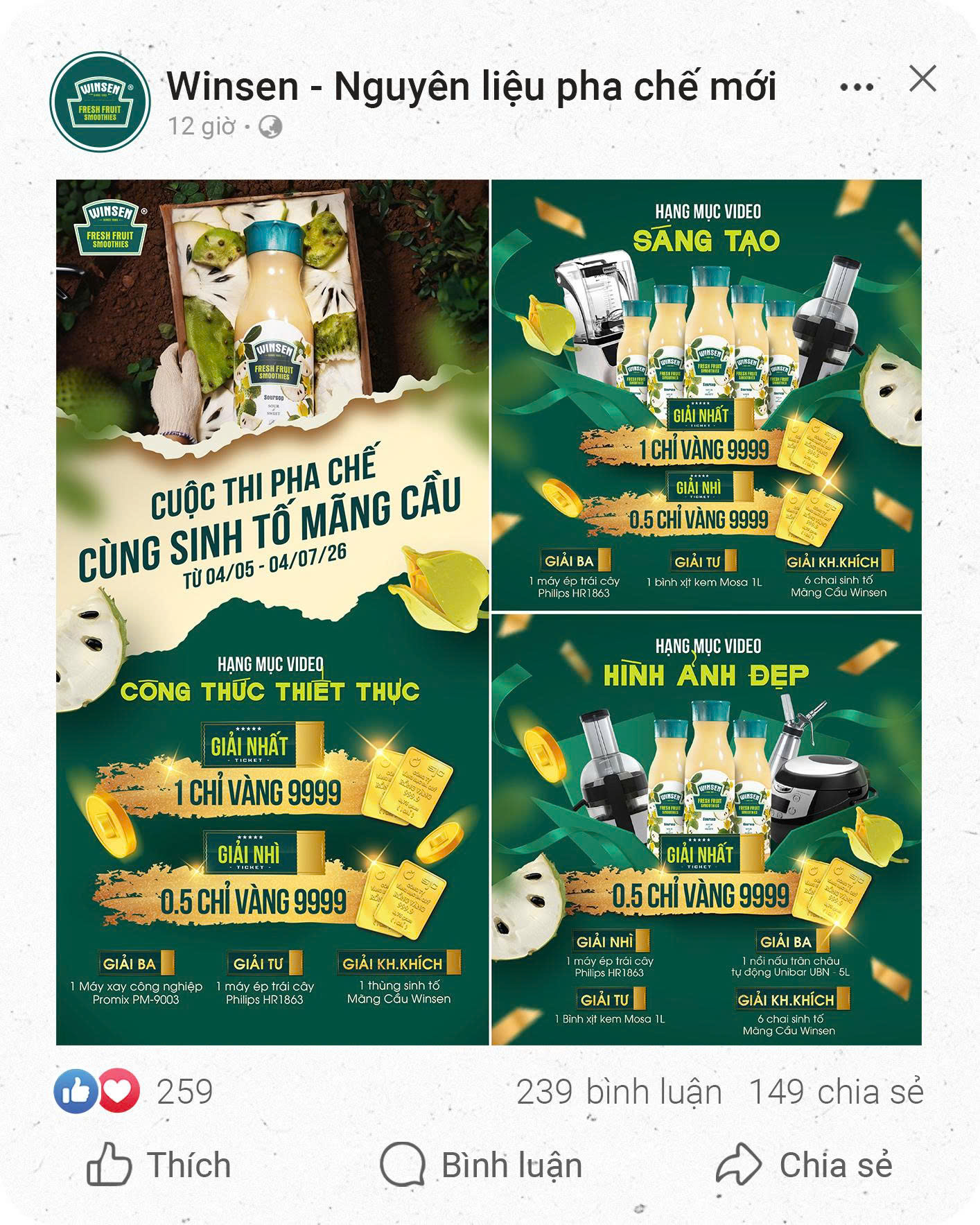 THỂ LỆ CUỘC THI PHA CHẾ CÙNG SINH TỐ MÃNG CẦU WINSEN