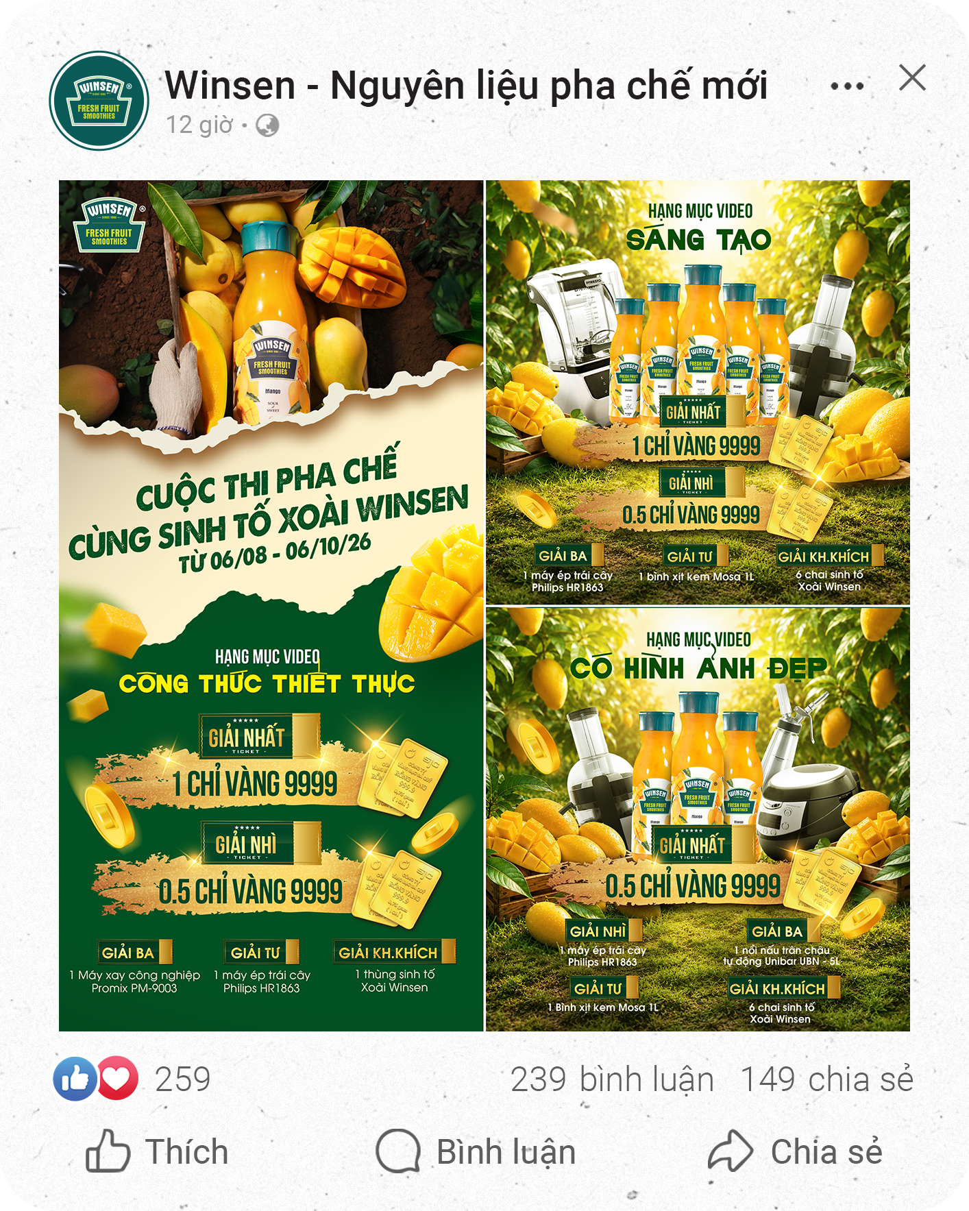 THỂ LỆ CUỘC THI PHA CHẾ CÙNG SINH TỐ XOÀI WINSEN